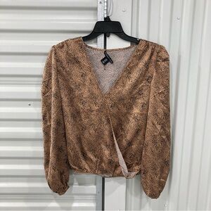 Sincerely Jules Brown Patterned Wrap Blouse